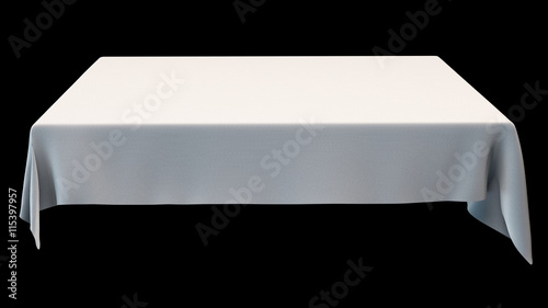 White rectangular tablecloth mockup isolated on black. 3d illustration.
