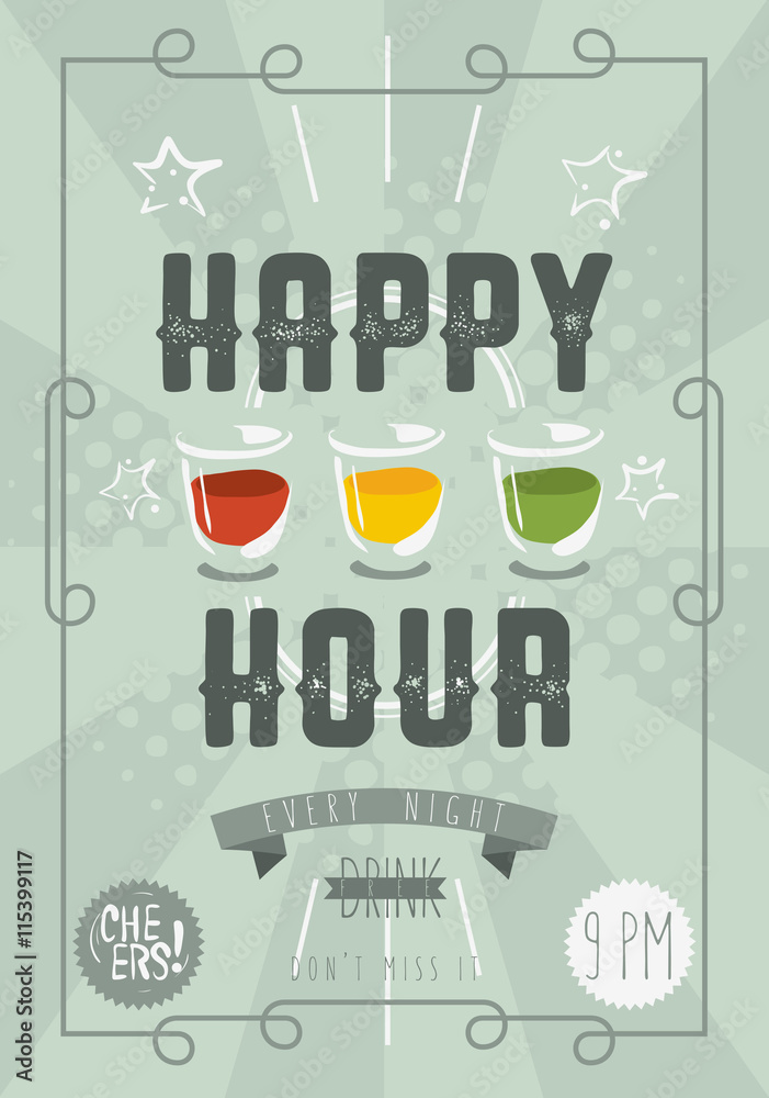 Happy Hour Concept Poster Template. Vector Image. 