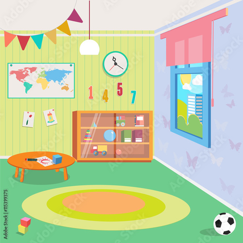 Kindergarten Room Interior with Toys. Vector illustration © Sergii Pavlovskyi