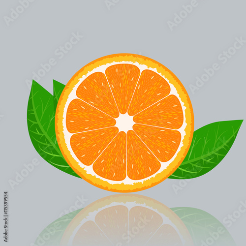 Orange slice with leaves isolated on white background