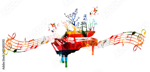 Colorful music background with piano and music notes