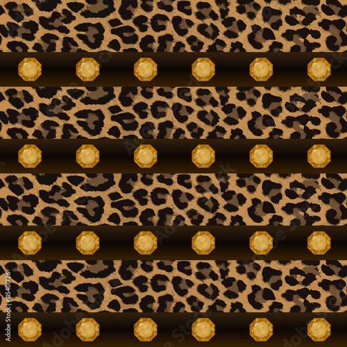 texture, seamless pattern, wallpaper, fabric. Leopard and precious stones