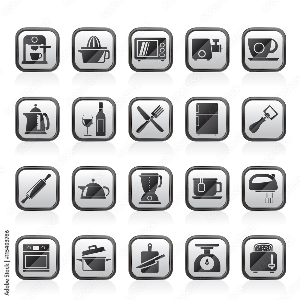 Kitchenware objects and equipment icons - vector icon set Kitchenware objects and equipment icons - vector icon set