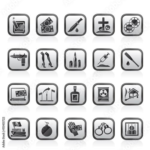 Mafia, Gangster and organized criminality activity icons - vector icon set
