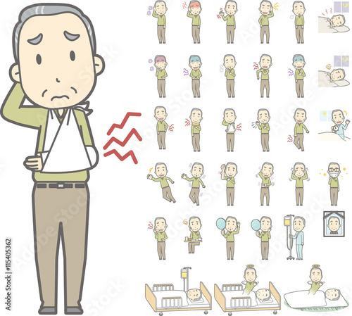 病気や怪我の老人男性(骨折や腰痛・入院など様々なパターンをセット)