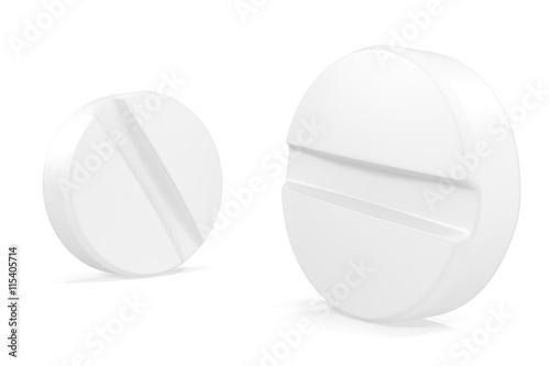 Two pills close-up isolated on white background. 3d illustration