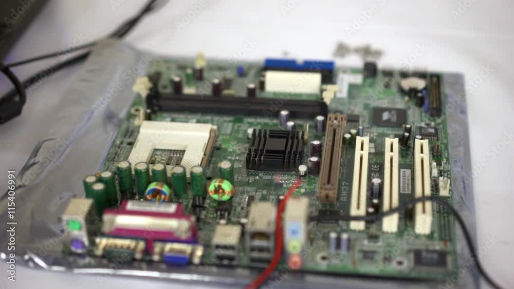 Panned view of a computer motherboard component on display Panned view of a computer motherboard component on display