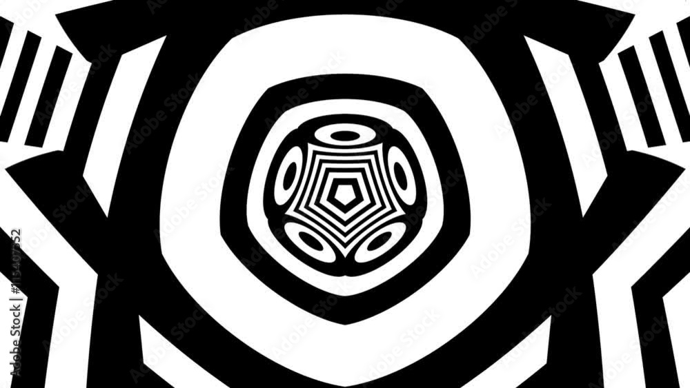 Trippy geometric black and white shapes zooming and morphing seamless loop