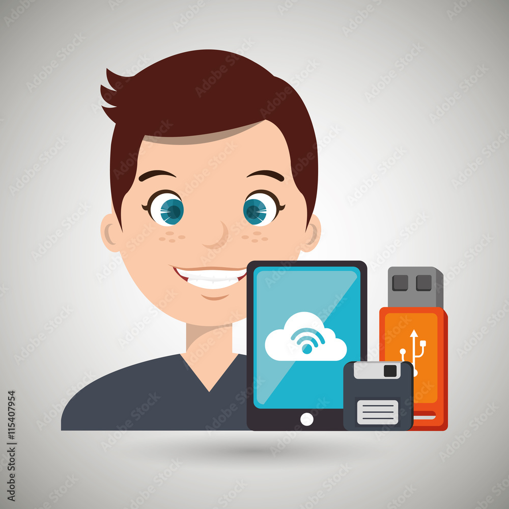 man with smartphone and storage devices isolated icon design, vector illustration graphic man with smartphone and storage devices isolated icon design, vector illustration graphic