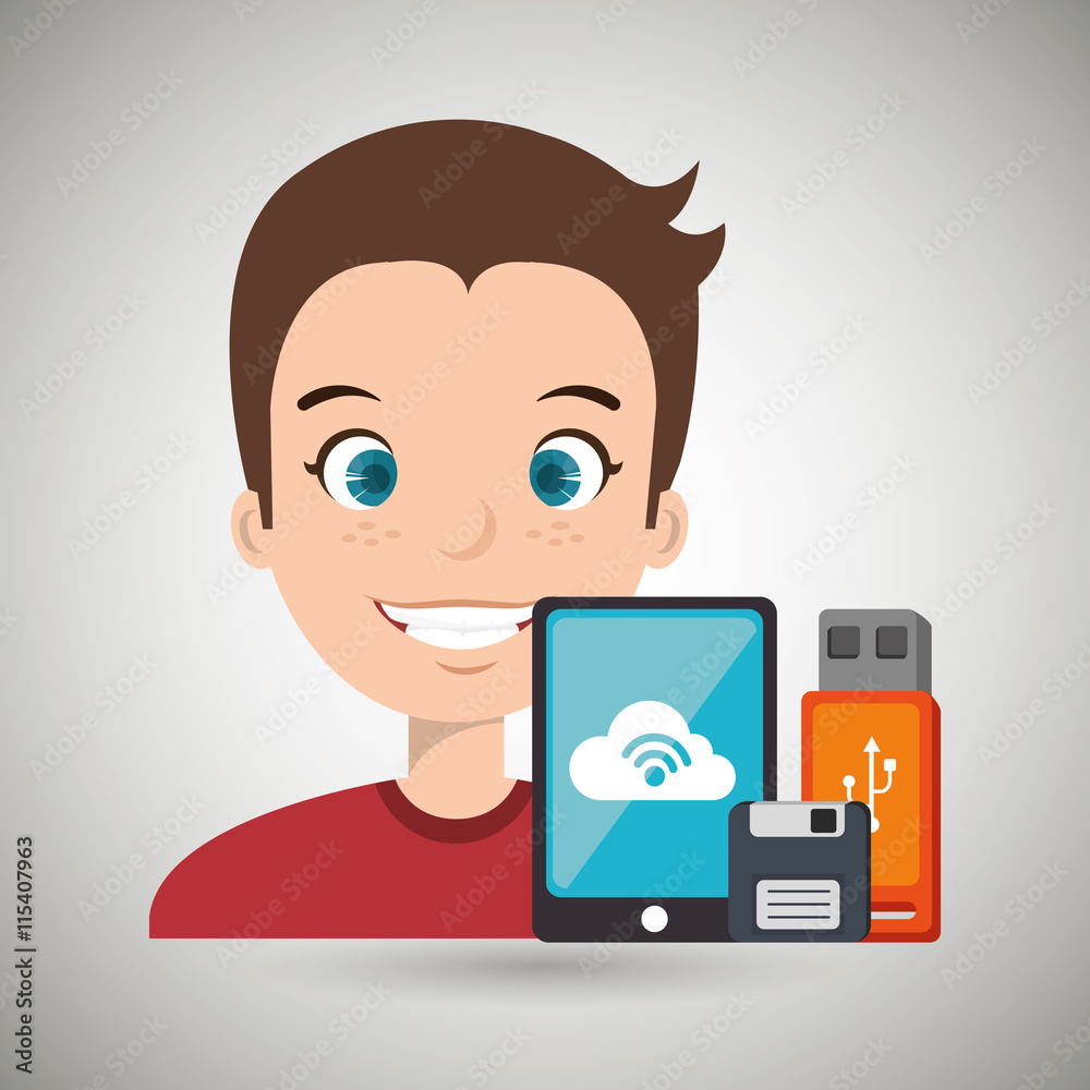 man with smartphone and storage devices  isolated icon design, vector illustration  graphic 