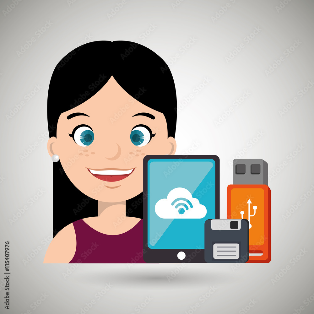 woman with smartphone and storage devices isolated icon design, vector illustration graphic woman with smartphone and storage devices isolated icon design, vector illustration graphic