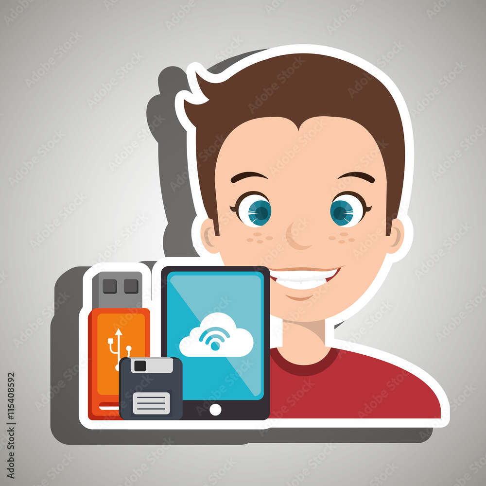 man with smartphone and storage devices isolated icon design, vector illustration graphic man with smartphone and storage devices isolated icon design, vector illustration graphic