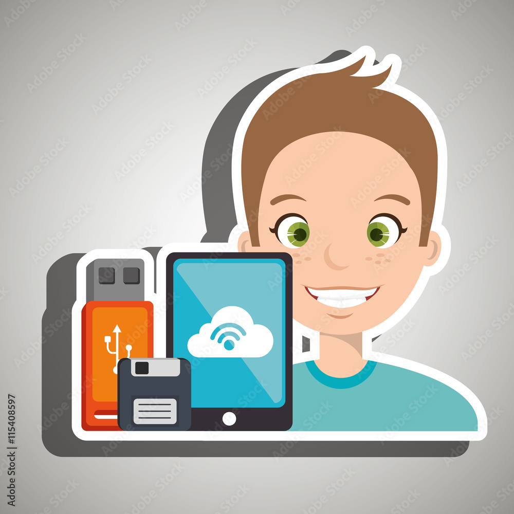man with smartphone and storage devices isolated icon design, vector illustration graphic man with smartphone and storage devices isolated icon design, vector illustration graphic