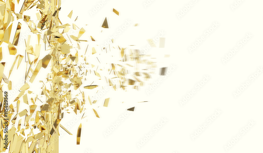Broken gold wall isolated on white background. 3d illustration Broken gold wall isolated on white background. 3d illustration