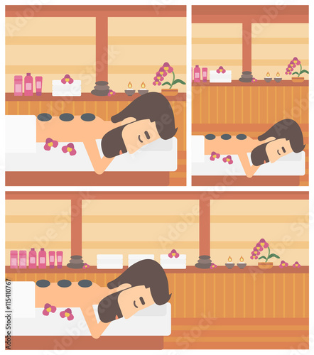 Man getting stone therapy vector illustration.