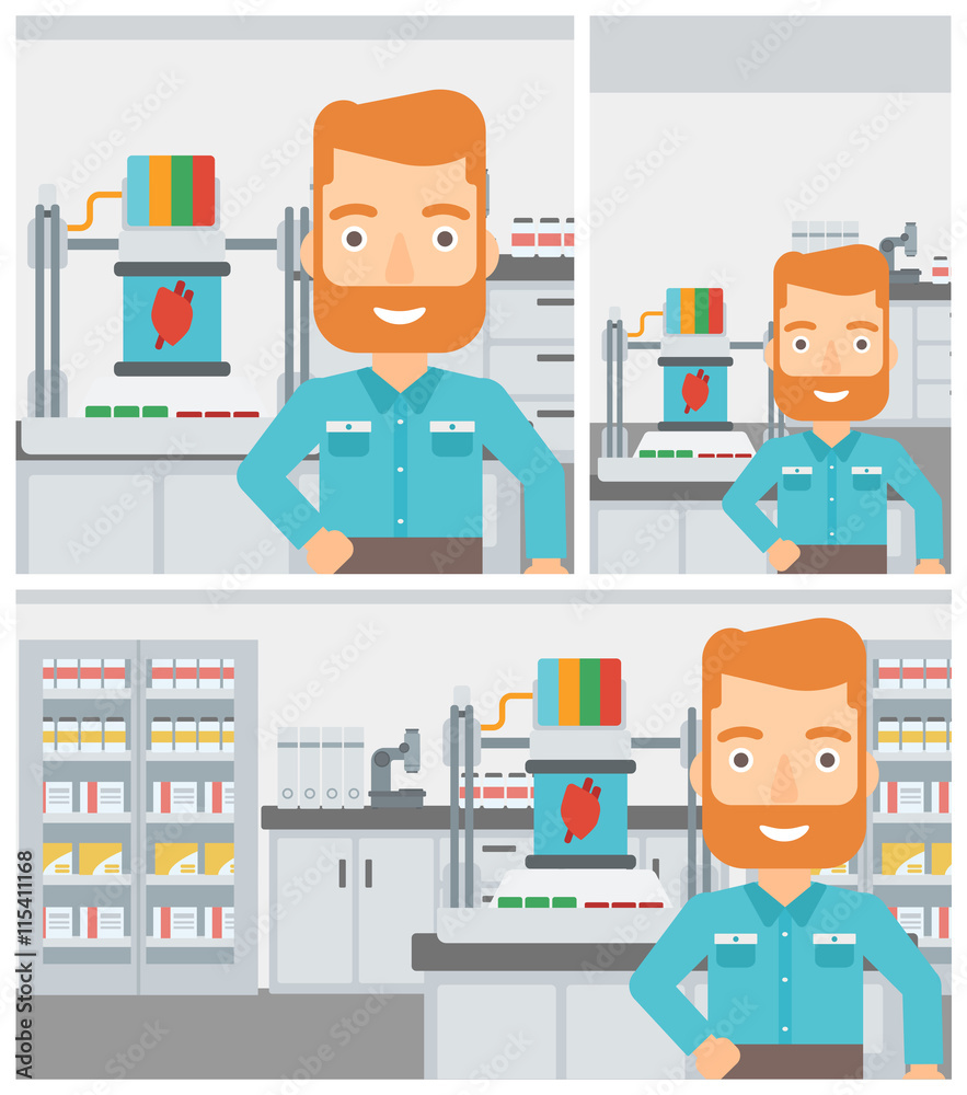 Man with three D printer vector illustration. Man with three D printer vector illustration.