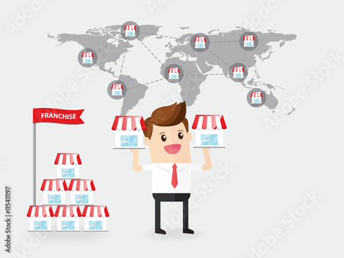 businessman planning expansion business by franchising in worldwide and manage marketing