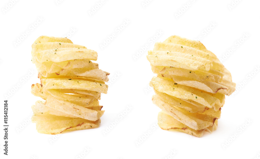 Stack pile of potato chips isolated