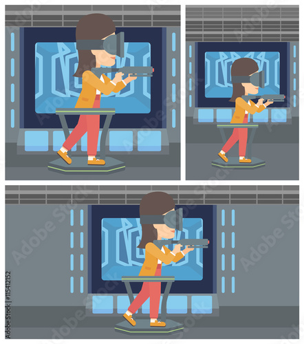 Woman wearing virtual reality headset.
