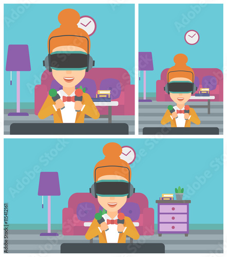 Woman wearing virtual reality headset.