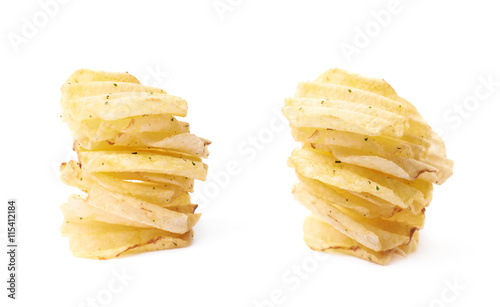 Stack pile of potato chips isolated