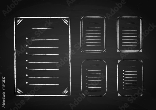 Set of hand drawn frames and lists on the chalkboard