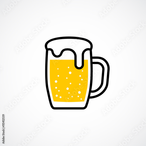 Flat icon mug of beer with bubbles
