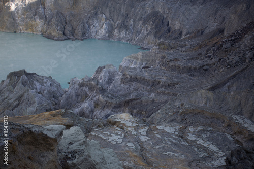 The acid sulphur lake at Kawah Ijen crater. Indonesia