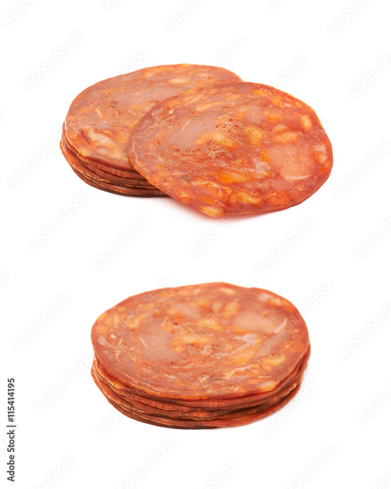 Italian sausage salame ventricina isolated Italian sausage salame ventricina isolated