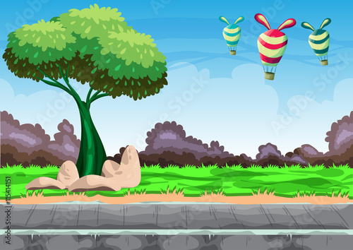 Seamless cartoon vector landscape with separated layers for game and animation, game design asset