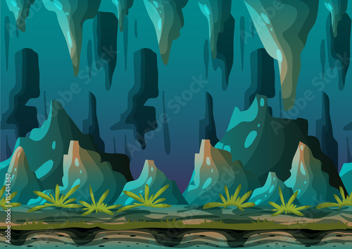 Cartoon vector cave landscape with separated layers for game and animation, game design asset