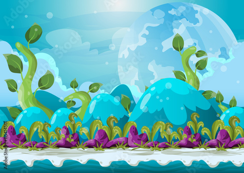 Cartoon vector heaven landscape with separated layers for game and animation, game design asset
