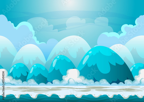 Cartoon vector heaven landscape with separated layers for game and animation, game design asset