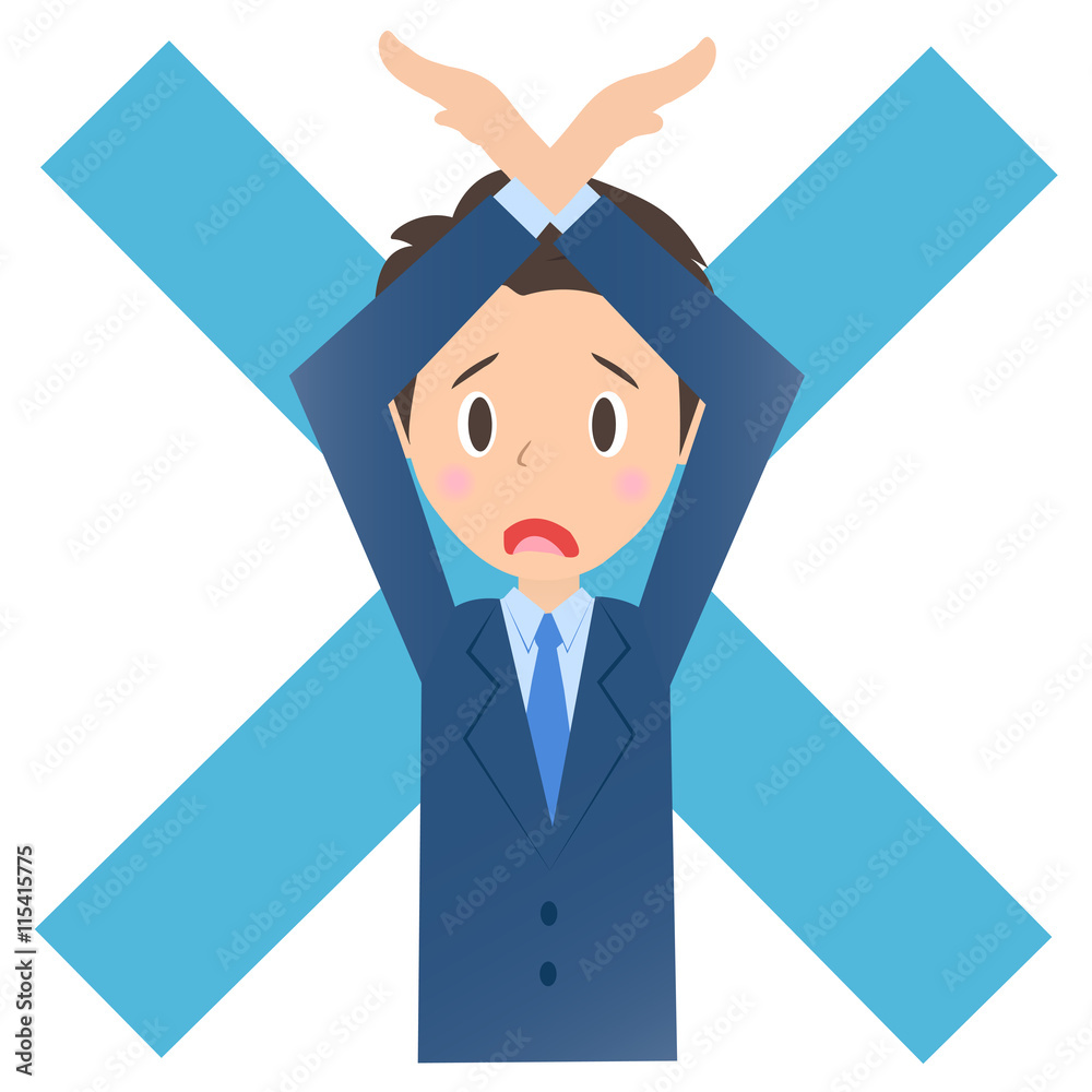 不正解ポーズのビジネスマン、男性会社員のイラスト素材