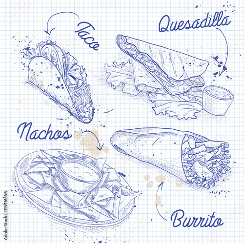 Scetch of mexican food on a notebook page