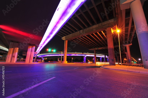 Bridge  the city at night