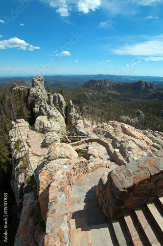 Stone staircase on Harney Peak Fire Lookout Tower in the Custer State Parks Black Elk Wilderness in the Black Hills of South Dakota USA photo