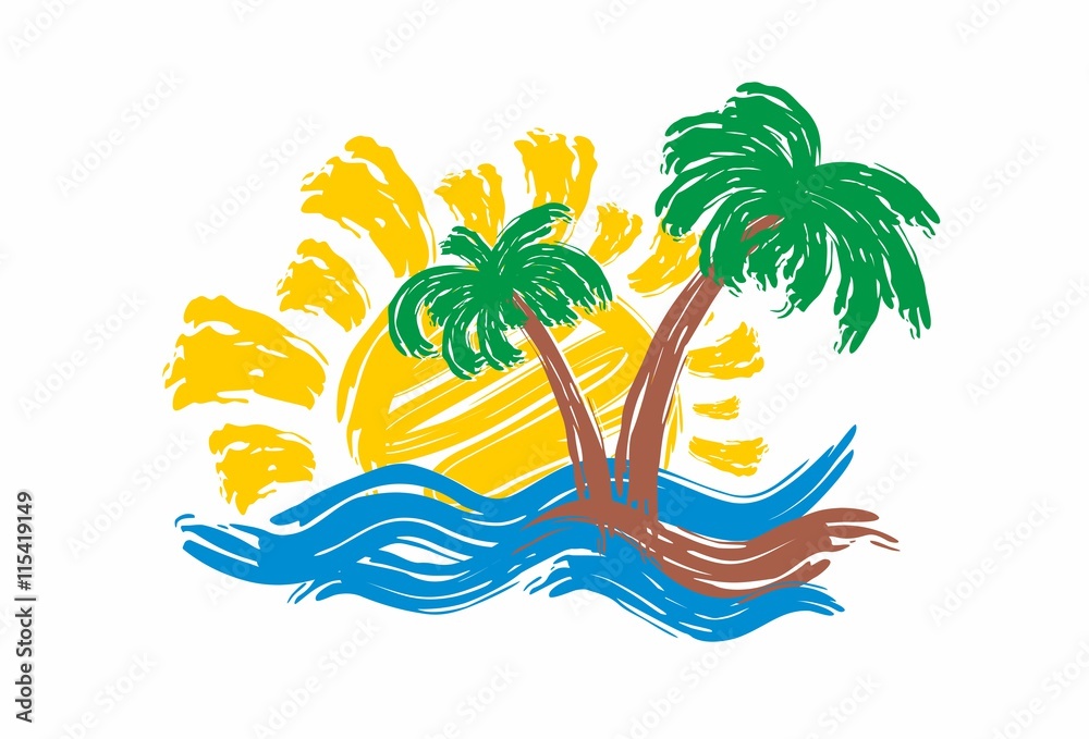 Obraz premium Tropical beach with sun. 