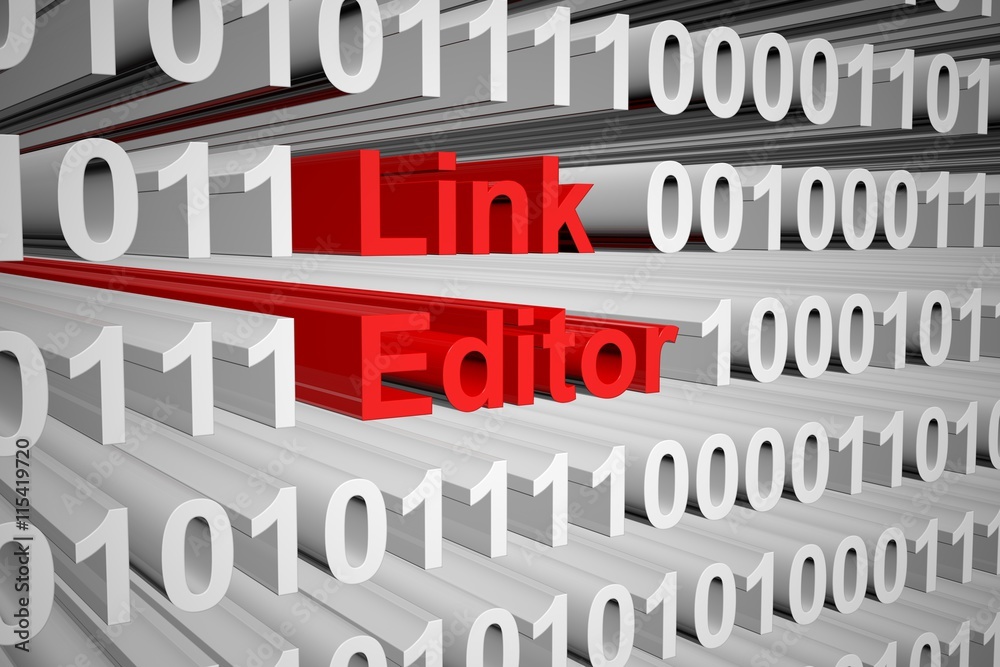 link editor line in the form of binary code, 3D illustration