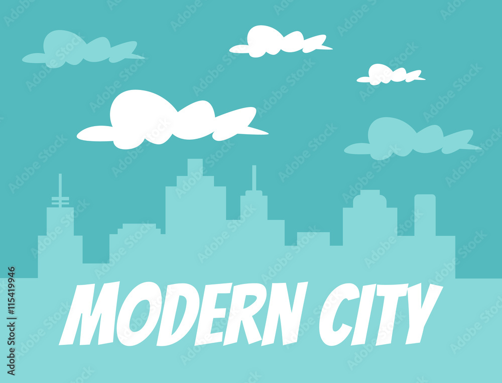 City skyline vector flat cartoon banner illustration