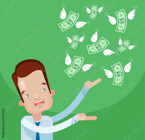 Businessman loss money. Vector flat cartoon illustration