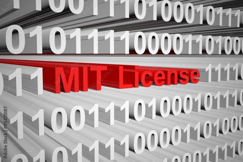 MIT License in the form of binary code, 3D illustration