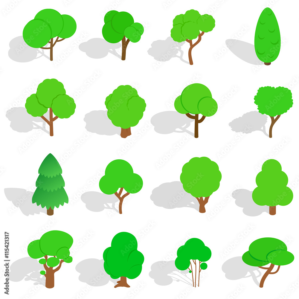 Tree icons in isometric 3d style. Park set isolated vector illustration Tree icons in isometric 3d style. Park set isolated vector illustration