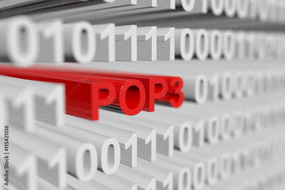 POP3 as a binary code with blurred background 3D illustration
