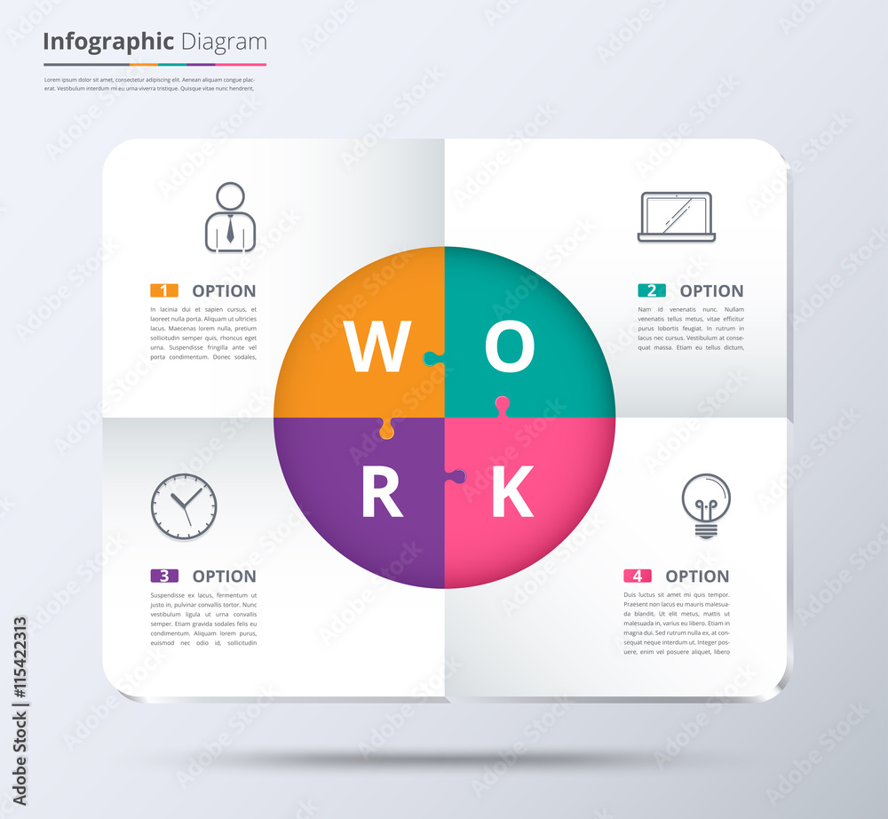 Diagram and infographic template used sample content. 4 choice infographic diagram, system diagram and presentation. White presentation template for business. vector stock. Diagram and infographic template used sample content. 4 choice infographic diagram, system diagram and presentation. White presentation template for business. vector stock.