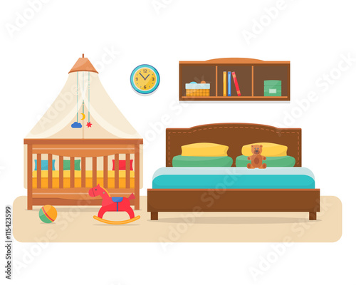 Bedroom with parents bed and baby cot