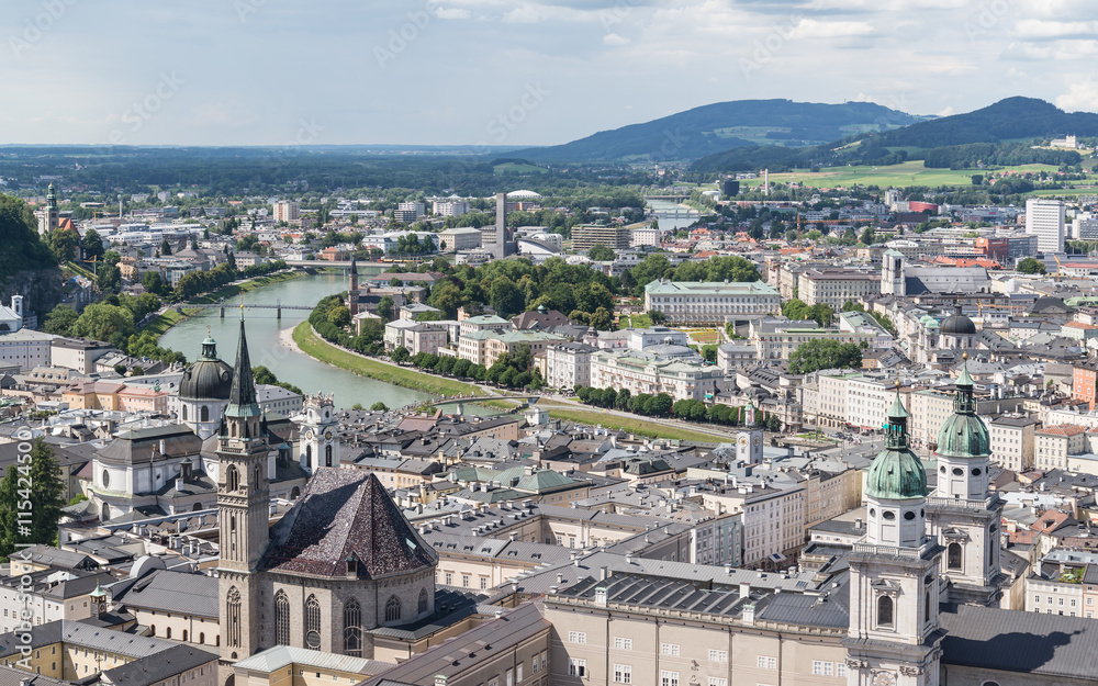 cityscape view of Salzburg Austria, view from the Hohensalzburg Castle  