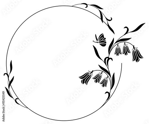 Wallpaper Mural Elegant round frame with bluebells and butterfly. Design element for advertisements, flyer, web, wedding and other invitations or greeting cards.Vector clip art. Torontodigital.ca