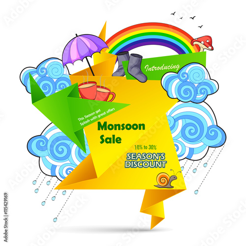Happy Monsoon Sale Offer promotional and advertisment banner