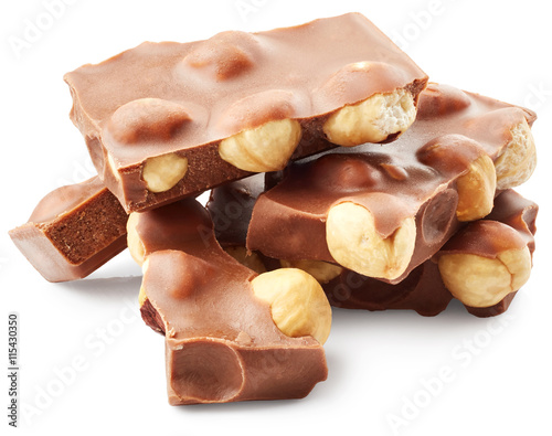 Pieces of chocolate isolated on white background